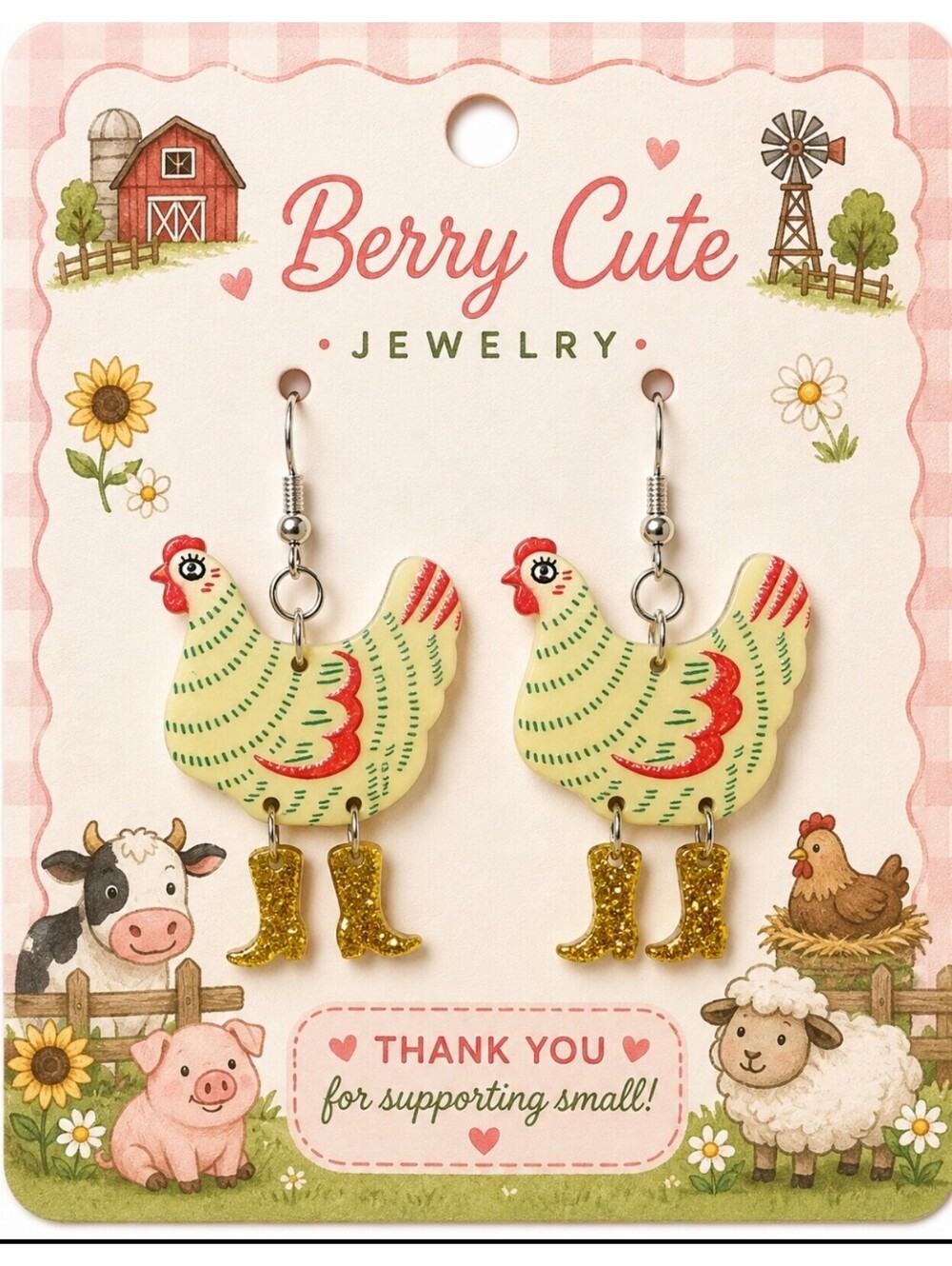 Yee Haw Country Chicken Cowgirl Boot Dancing Hypoallergenic Earrings